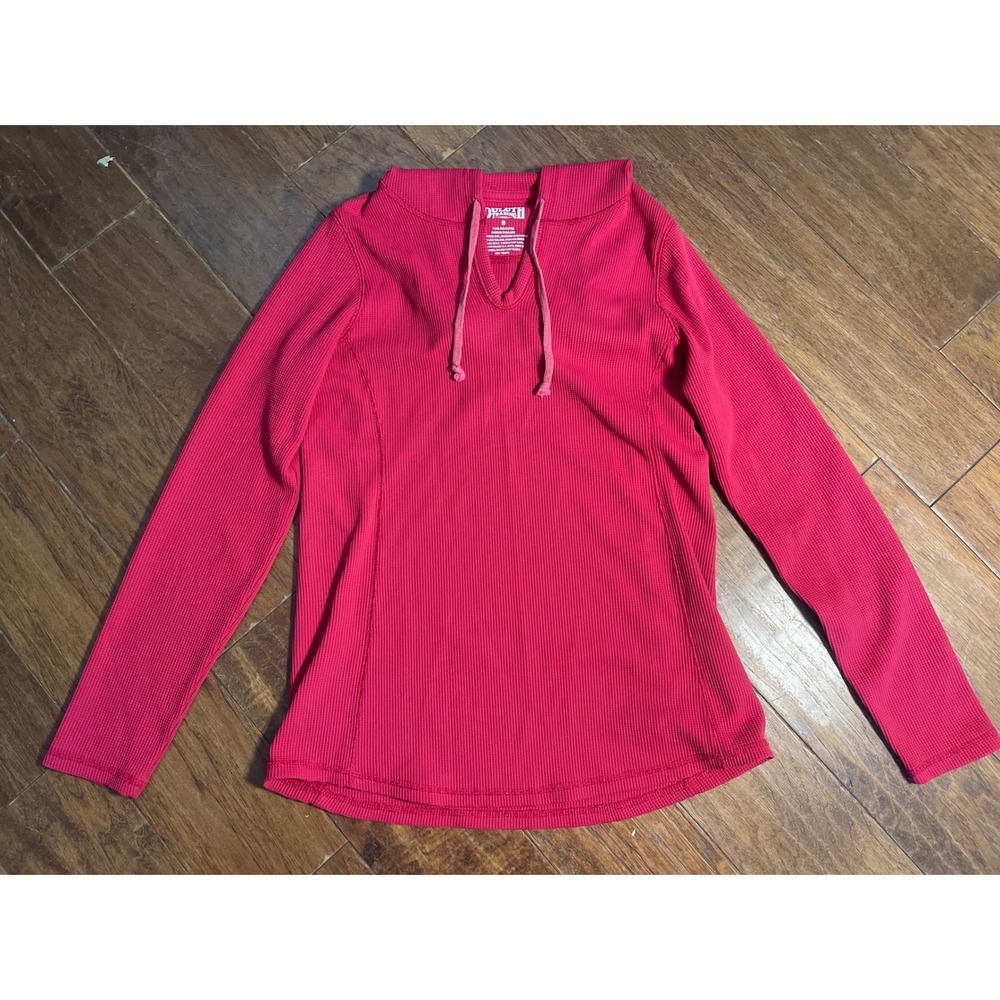 Duluth Trading Co Pink Waffle Knit Hooded Long Sleeve Top Size‎ S